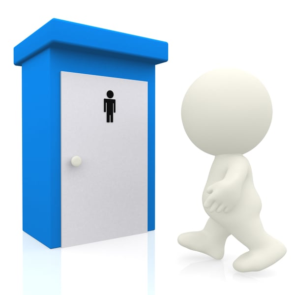 3D man going to the toilet - isolated over a white background